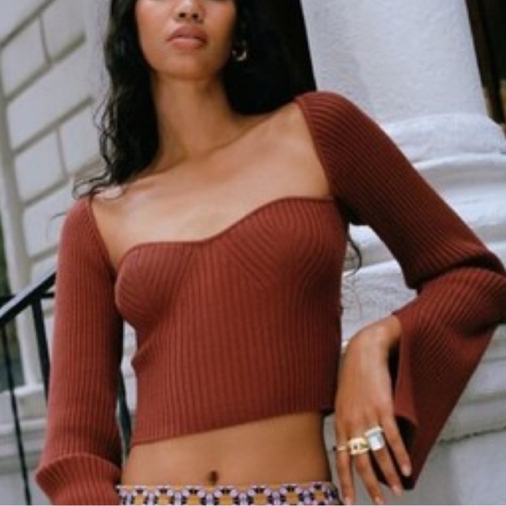 Urban Outfitters Juliet Portrait Neck Ribbed Sweater Size M